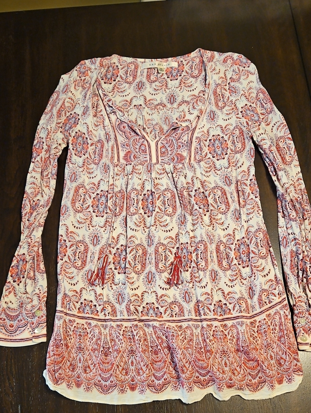 Max Studio Pink and Red Paisley Tie-Front Tunic